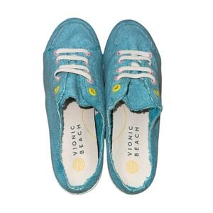 Vionic Breeze Sneaker Women 9 Pre-Owned Mules Turquoise Frayed Distressed Terry